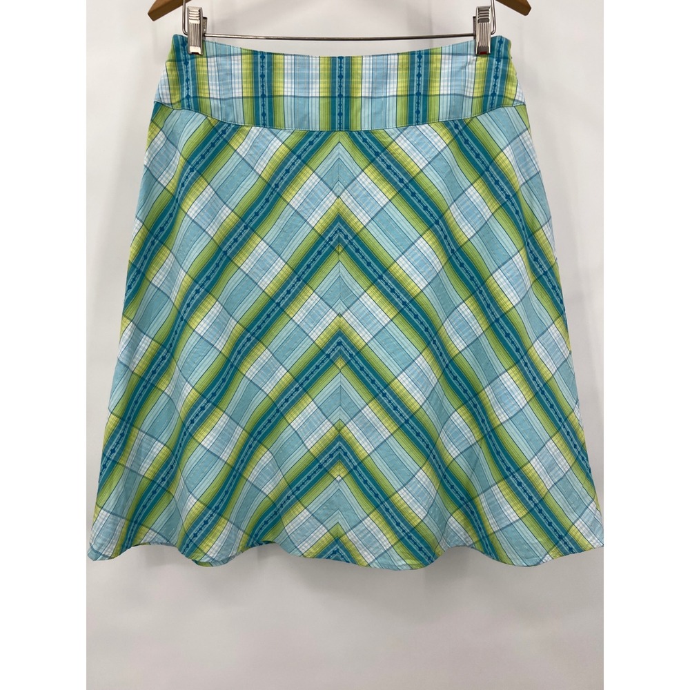 Valerie Stevens Petite Blue Green Plaid Chevron A-Line Skirt‎ Lurex Shimmer 12P